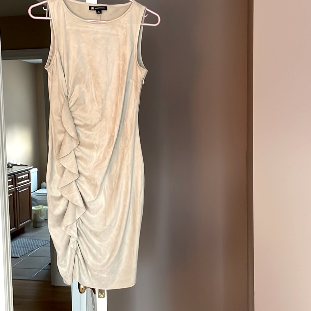 Inc faux suede dress with side ruffle